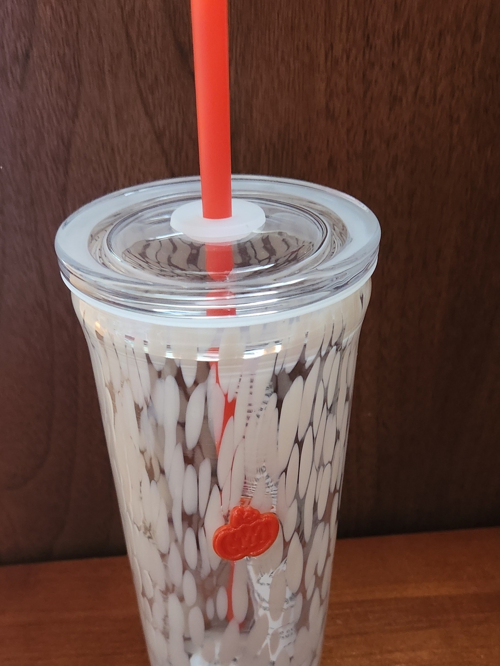 Starbucks Cream Patterned Reusable Tumbler with Orange Straw